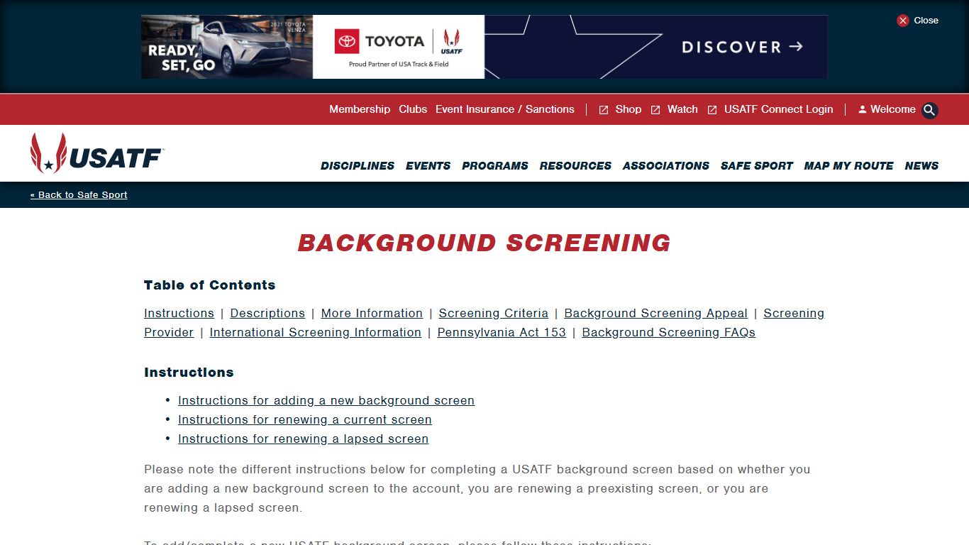 Background Screening | USA Track & Field